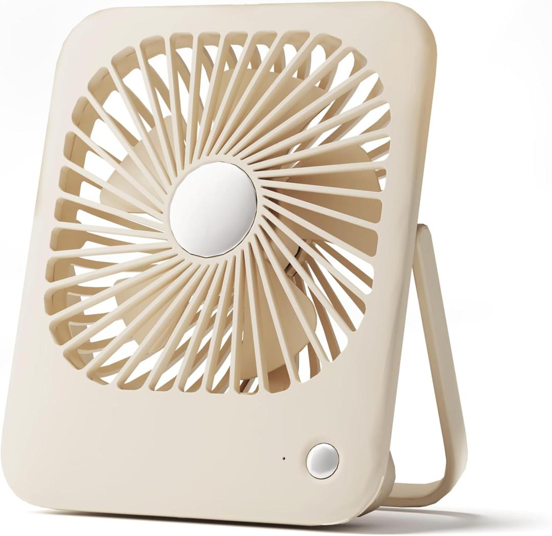 Quiet Desk Fan, Small Portable Personal Fan with 2000mAh Rechargeable Battery, 3 Speed Mini Fan, 180° Foldable for Office, Sleeping and Travel (Cream White)