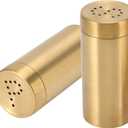 2Pcs Salt and Shakers Set, 7 Ounce Stainless Steel Salt and Dispenser Gold Jar Rustproof Seasoning Bottle Easy Filling Salt and Shakers for Modern Home Kitchen