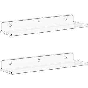 Lifewit Floating Shelves for Wall, 2 Pack 15" Clear Acrylic Shelf Room Decor for Book/Figures/Photo/Makeup in Bathroom, Book Shelf, Living Room, Bedroom, Kitchen Storage and Organization