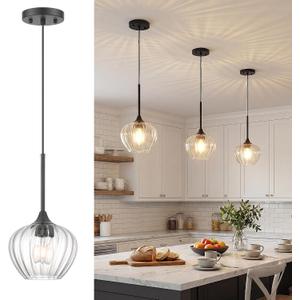 Glass Pendant Lights for Kitchen Island, 7.7" Modern Matte Black Pendant Light Fixtures Small Farmhouse Hanging Light for Kitchen, Dining Room, Sink, Bathroom