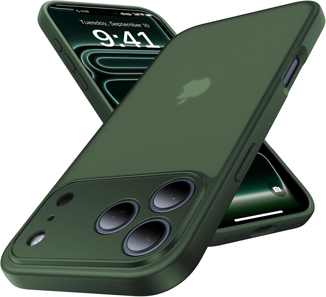 for iPhone 17 Pro Max Case, [Ribbed Non-Slip Sides] [Military-Grade Drop Protection] [Full Camera Protection] Anti-Yellow Soft-Touch Shockproof Slim Phone Case for iPhone 17 Pro Max, ForestGreen