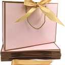 TKSBAG 12PCS Gift Bags Medium Size with Handles, 12.5 x 9.8 x 4.3 In Pink Gold Thank You Bags with Bow Ribbon for Wedding, Birthday, bridesmaid, Groomsmen, Party Favors, Mother's Day