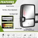 Switchback Tow Mirrors for 2003-2007 Chevy Silverado/GMC Sierra | Dynamic Turn Signal & Running & Backup Light, Power Heated, Manual Extend, Fits Avalanche Suburban Tahoe Yukon, Pair