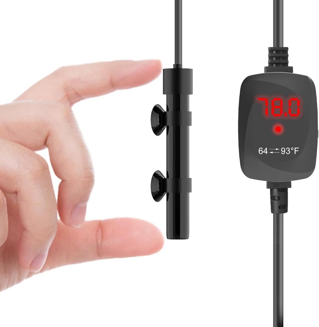 Mini Aquarium Heater 25W Super Small Fish Tank Heater with Digital Display Thermostat, Alumina Ceramic Betta Tank Heater Turtle Heater for 3-5 Gallon Tanks