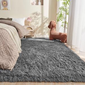 OPPODREAM 4x6 Grey Rugs for Bedroom, Ultra-Soft Fluffy Area Rugs for Living Room, 4 x 6 Shag Carpet for Nursery, Kids, Girl, Boy, Baby, Plush, Fuzzy, Shaggy, Cute Home Decor