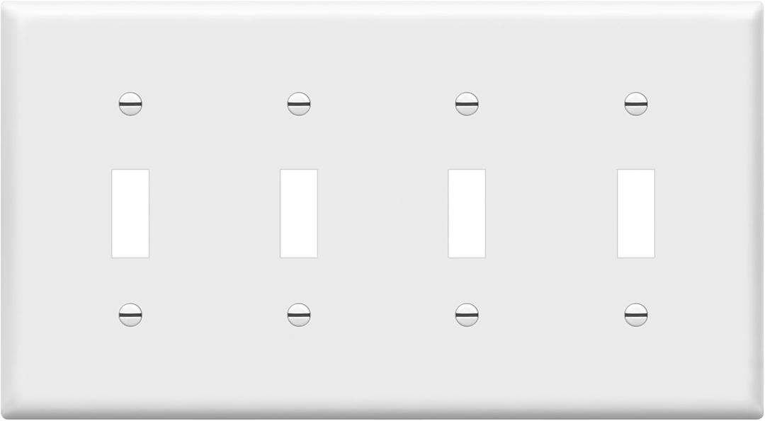 ENERLITES Quad Light Switch Wall Plate, Standard Size 4-Gang 4.50" x 8.19", Unbreakable Polycarbonate Thermoplastic, 8814-W, White