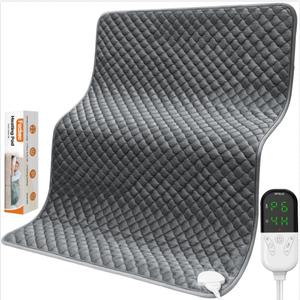 32"x24" Extra Large Heating Pad for Back&Cramps Relief, XL Electric Heating Pads for Neck Shoulder Pain Relief Heat Pad Upgraded 6 Heat Settings, 4 Timer Options Auto Shut-Off Machine Washable Gray