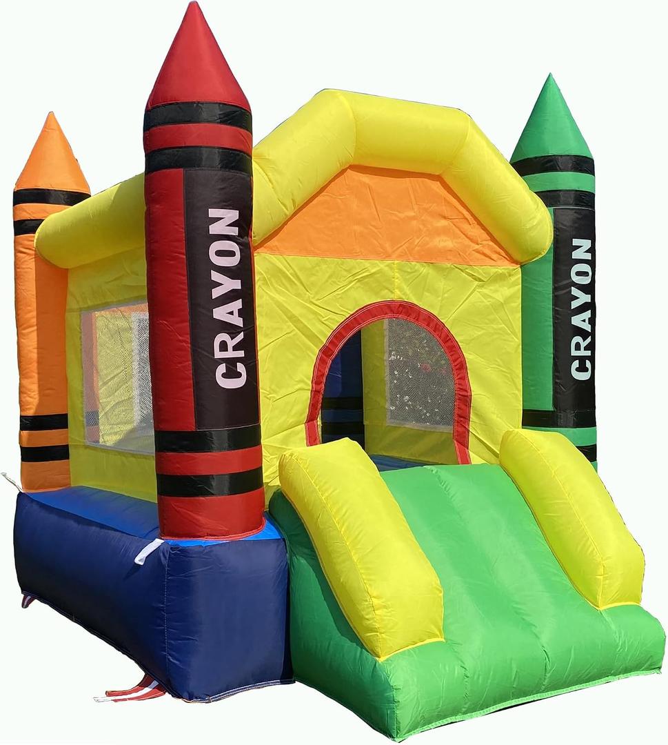 Outdoor & Indoor Mini Inflatable Bounce House with Blower Toddler Castle Kids Bouncy House with Slide, air Blower, Carrying Bag and Water Bag, 6.07 ft x 4.76 ft x 5.35 ft