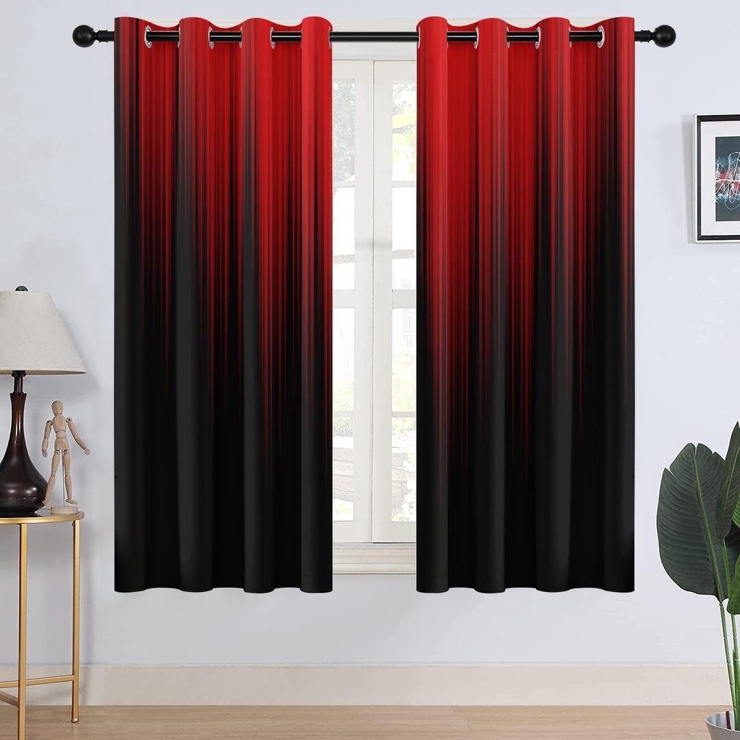 AAtter Red and Black Window Curtain Ombre Mens Gothic Goth Gradient Abstract Fun High Precision Thermal Insulated Blackout Living Room Bedroom Drapes Treatment 1 Pair Home Decor, 42" W x 63" L, Modern