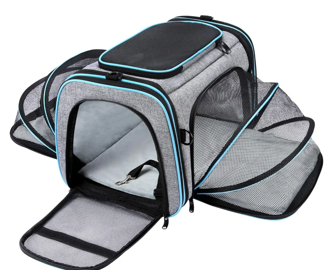 Airline Approved Pet Carrier, Large Soft Sided Pet Travel TSA Carrier 4 Sides Expandable Cat Collapsible Carriers with Removable Fleece Pad and Pockets for Cats Dogs and Small Animals