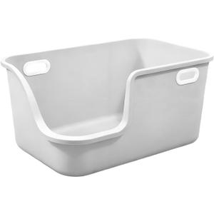 SpaceTime Extra Large Cat Litter Box with High Sides,Jumbo Low Entry Kitty Litter Pan with Portable Handles,XL Multi Cat Boxes for Indoor Kittens,Senior & Big Cats,Anti-Splashing,Easy to Clean (Grey)