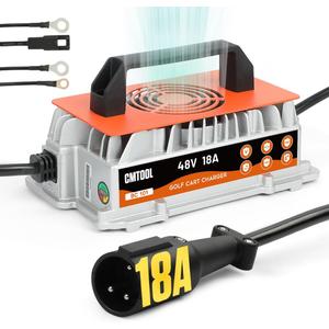 CMTOOL 18 AMP 48 Volt Golf Cart Battery Charger for Club Car, IP67 Waterproof Fully Automatic 48V Trickle Charger, 3-Pin Round Plug, for Lead-Acid Batteries