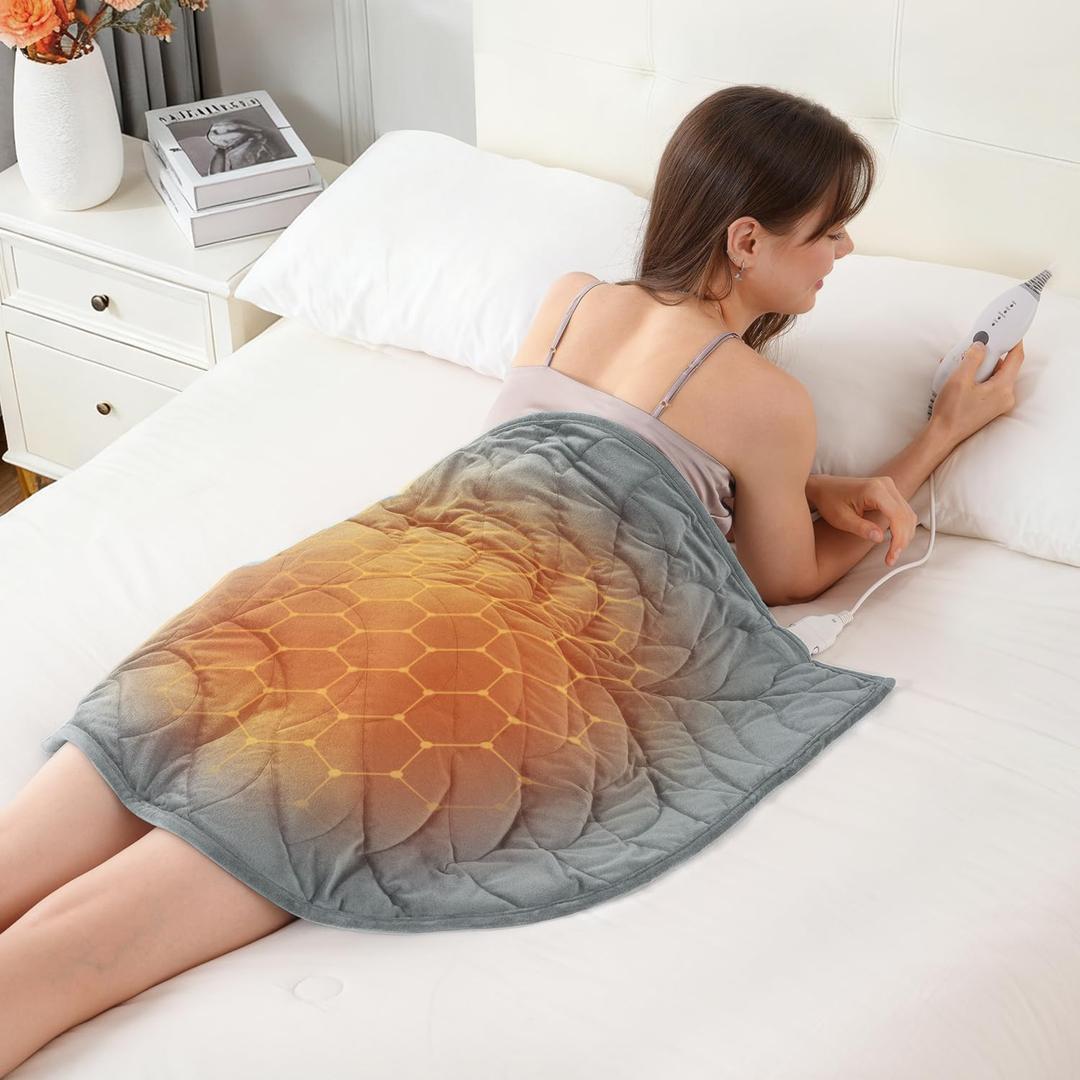 Kaisa Weighted Heating Blanket 5 lbs, 26" x 35" Large Size Weighted Heating Pad for Back Shoulder Abdomen, Soft Electric Heated Blankets, Grey