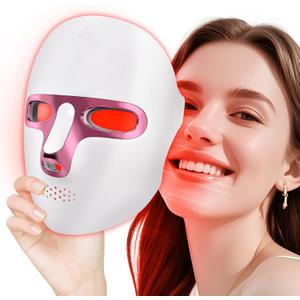 Red Light Therapy for Face, LED Face Mask Light Therapy Adjustable Brightness with 7 Color Led, Cordless & Rechargeable, Red Light Mask for Anti-Aging, Skin Brightening and Rejuvenation