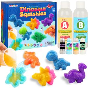 Make Your Own Dinosaur Squishies Toys6 Dinosaur Characters Making kitGlow-in-The-Dark Science Activity kit, Silicone Taba Squishies Craft KitSqueeze Gift Set for Boys and Girls Ages 6-12