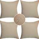 Demetex Outdoor Linen Pillow Covers 18x18 Waterproof Square Throw Pillow Covers Farmhouse Pillow Cases for Balcony Porch Patio, Set of 4, 18 x 18 Inch, Linen