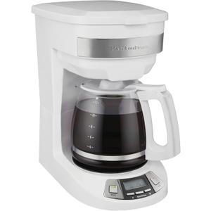 Hamilton Beach 12 Cup Programmable Drip Coffee Maker Machine, Regular & Bold Brew Options, Auto Pause and Pour, Glass Carafe, White (46294J)
