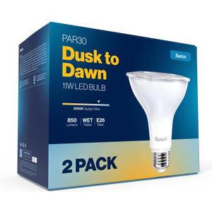 Sunco LED PAR30 Dusk to Dawn Light Bulb for Outside Porch, Patio, Backyard, 11W=75W, 850 LM, 5000K Daylight, Non-Dimmable, Photocell Sensor, UL 2 Pack