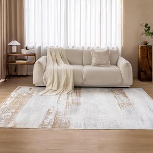 OMERAI Washable Rug 8'x10' Abstract Machine Washable Area Rugs for Living Room Large Ultra-Thin Non Slip Stain Resistant Modern Carpet for Bedroom Dining Room Office Kitchen (Grey-Beige)