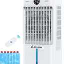 Swamp Cooler, 3-IN-1 Evaporative Air Cooler with Display & Remote, Windowless Portable Air Conditioners with Ice Cooling, 12H Timer, 6 Speeds, 60° Oscillation, Air Cooler Fan for Home Office