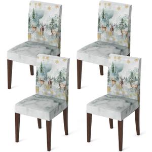Horaldaily 4PCS Christmas Dining Chair Covers, Ink and Wash Deer Stretch Removable Washable Slipcover Chair Protector for Dining Room Home Decor