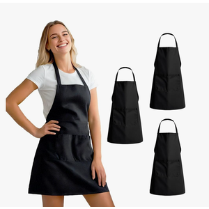 3 Pack Kitchen Cooking Aprons with 2 pockets, Aprons for Women/Man/Chef with Pockets,Aprons Kitchen Craftsmanship Black