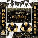 Black and Gold Birthday Decorations for Men Women, 37pcs Black and Gold Party Decorations with Backdrop, Tablecloth, Confetti Balloons, Banner, Balloon Arch Kit for Birthday Party