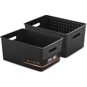 BINO | Plastic Storage Baskets Medium - Black | THE STABLE COLLECTION | Multi-Use Storage | Rectangular Cabinet Organizer | Baskets For Organizing with Handles | Home Office Organization and Storage