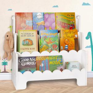 Tohiasen Kids Bookshelf Wooden 3-Tier, Scalloped Book Shelf for Kids Rooms, Front Facing Toddler Montessori Bookshelf, Baby Nursery Book Shelves Kids Classroom Bookshelf Bookcase