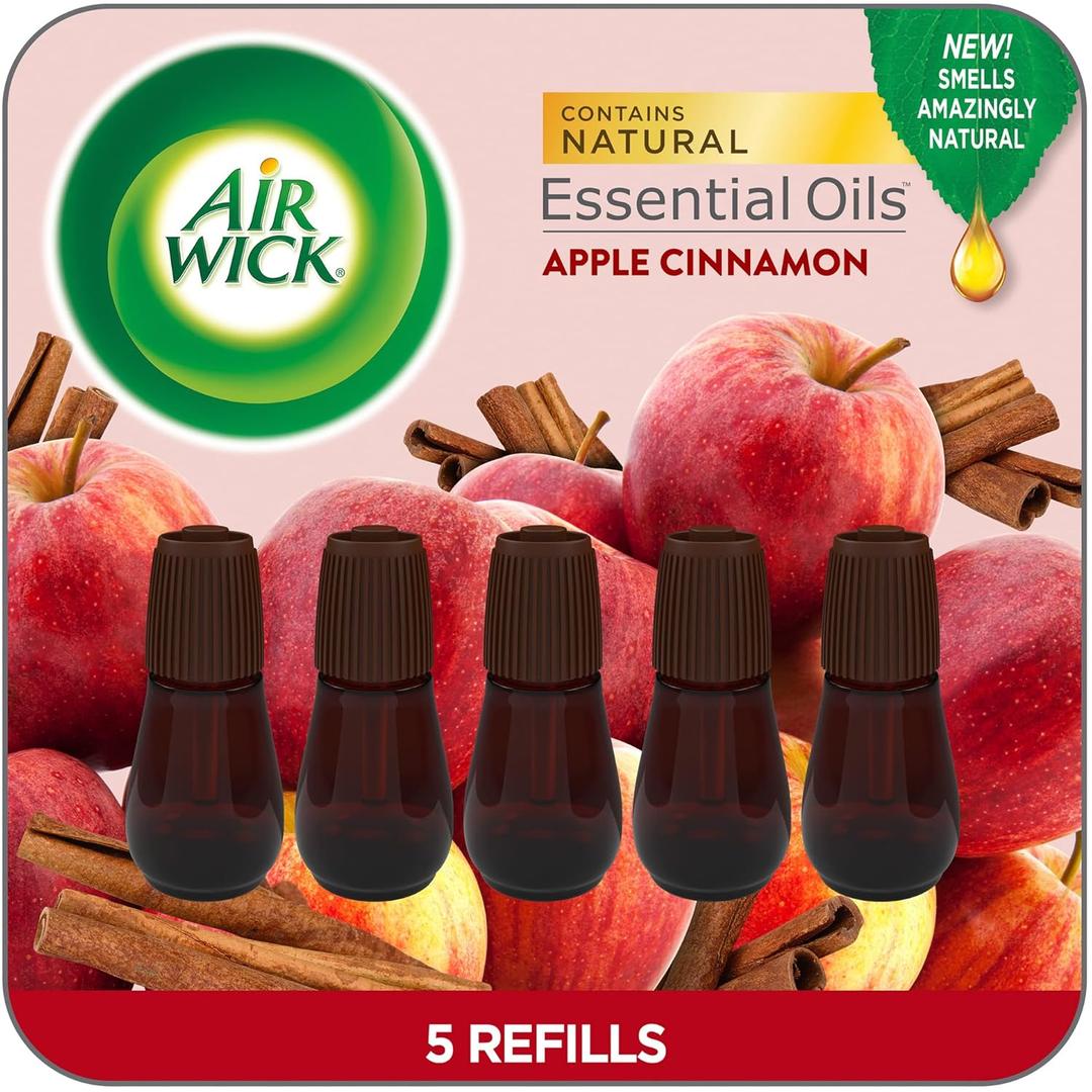 Air Wick Essential Mist Refill, 5 ct, Apple Cinnamon, Essential Oils Diffuser, Air Freshener (5 Fl Oz (Pack of 1)
