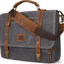 Manificent Laptop Messenger bag for Mens 15.6 Inch, Waterproof Vintage Genuine Leather Mens Briefcase shoulder bag 16 Storage Pockets, Waxed Canvas Leather Computer Business Satchel Work Bag (Gray)