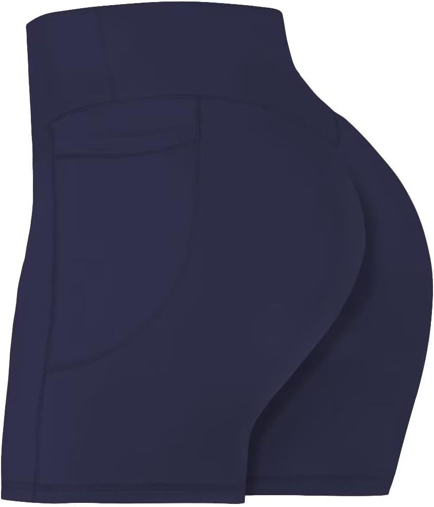 Sunzel No Front Seam Biker Shorts for Women with Pockets, Yoga Workout Gym Bike Shorts with Tummy Control (Medium, Ash Blue)