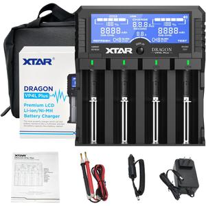 XTAR Dragon VP4L Plus Charger 4-Slots Intelligent Universal Battery Charger Analyzer tester for 14500 18650 21700 26650 32650 AAA AA C D Batteries 11.1V /3S Battery Pack