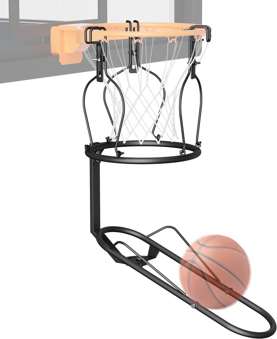 mocomax Basketball Return Attachment, 180 Rotatable Basketball Rebounder with 3 Stable Large Hooks for 18" Rim, Basketball Training Accessories for Outdoor & Indoor Solo Play & Practice (Black)