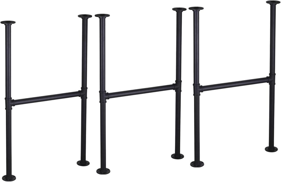 MUZIK 3 Pack 28 Inch Industrial Table Leg Set, Black Painted Metal Pipes Vintage Furniture for Coffee and End Table Legs, 28 in H x 16 in W, 3/4 Inch Pipe Fittings