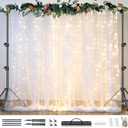 Background Stand Kit, 10x10 FT White Tulle Backdrop Curtain with Lights String & 8.5X10 FT Backdrop Stand, Background Support Kit for Wedding Birthday Party Baby Shower Photo Backdrop Decorations