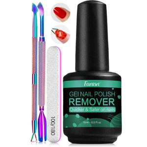FANISN Gel Nail Polish Remover with Tools, 15ml (0.5 fl oz)  AcetoneFree, Quick Removal in 25 min, No Foil Soaking Needed, Safe for Natural Nails，Home DIY Use