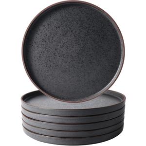 LERATIO Dinner Plates,Ceramic Dinner Plates Set of 6,10.75 inch Large ceramic plates,Modern Shape Dinnerware Dishes Set for Kitchen, Microwave & Dishwasher & Oven Safe-Coffee Rim (Roasted Sesame-Brown Rim)