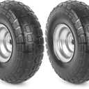 AR-PRO (2 Pack) 4.10/3.50-4 Flat Free Tire and Wheel, 10" Solid Rubber Tires for Wheelbarrow, Dolly, Hand Truck, Wagon, Garden Cart, Generator Wheels Replacement - 5/8" Bearings, 2.2" Offset Hub (Silver)
