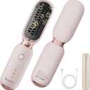 VAGARY Cordless Hair Straightener Brush,Portable Straightening Brush for Travel, 30s Fast Heat,3 Temp Settings,300 Million Negative Ions,USB Rechargeable,Anti-Scald Design Suitable for Thick,Thin Hair