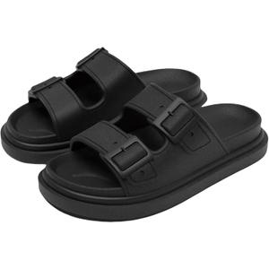 Cloud Slide Sandals for Women Men Pillow Slippers With Ultra Comfort Recovery Beach Shoes Low Arch Support (Black)