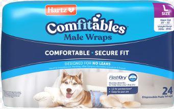 Hartz Comfitables Disposable Male Dog Wraps with Stretchy Waistband, Large 24 Count