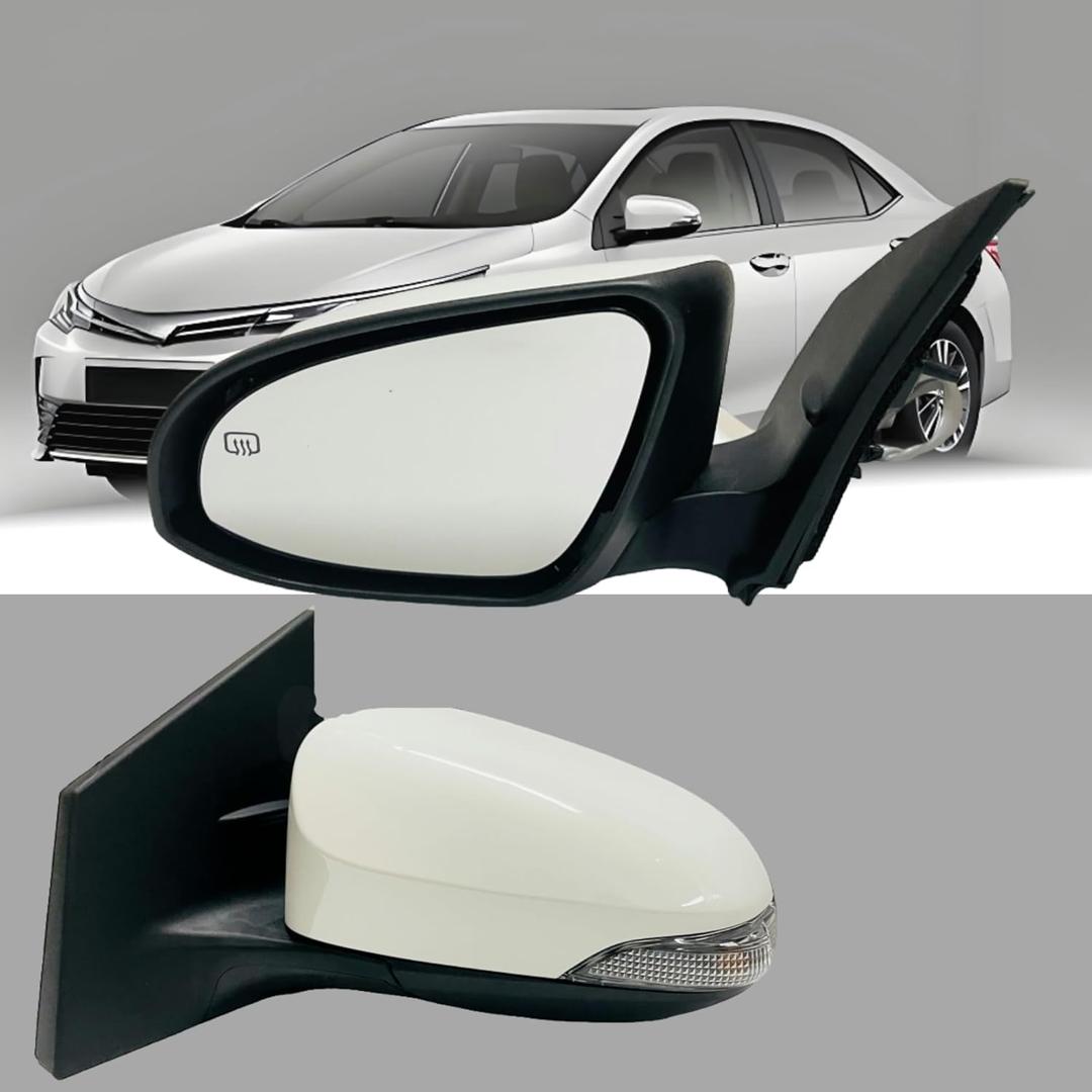 Left Driver Side Mirror Compatible With Toyota Corolla 2014-2018 With Heated Turn Signal Light Power Glass 7-Pins White
