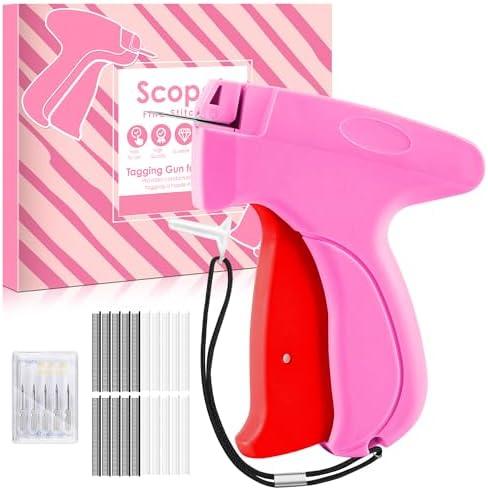 Stitch Machine for Clothes - Handheld Stitch Tag Quick Clothing Fixer - Mini Sewing Kit Micro Tagging - Includes 6 Needle, 1000 Black Fasteners & 1000 White Fasteners (Pink-Red)