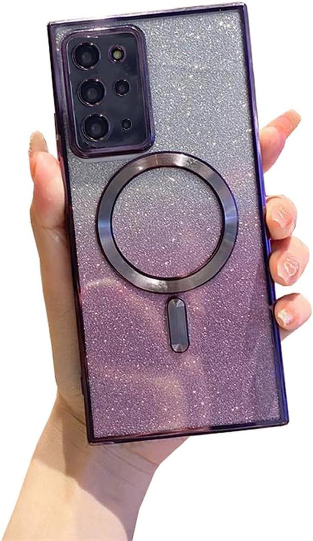 Doowear Galaxy S20 Ultra Case Magnetic Glitter [Compatible with Magsafe] Anti-Scratch Shockproof Luxury Plated Clear Full Camera Protection Phone Cover Case for Samsung Galaxy S20 Ultra-Deep Purple