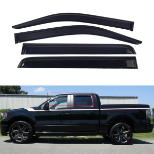 Window Visors Compatible with Ford F150 2009-2014 SuperCrew Cab(Crew Cab) & 2010-2014 SVT Raptor SuperCrew Cab(Crew Cab)，Rain Guards Sun Shields Window Deflector，Tape-On Style，4PCS