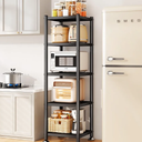 PXRACK 5-Tier Kitchen Storage Shelves, Adjustable Metal Shelves for Storage Pantry Shelves with Rolling Wheels, Storage Rack Shelving Unit Organizer for Bedroom Laundry Closet