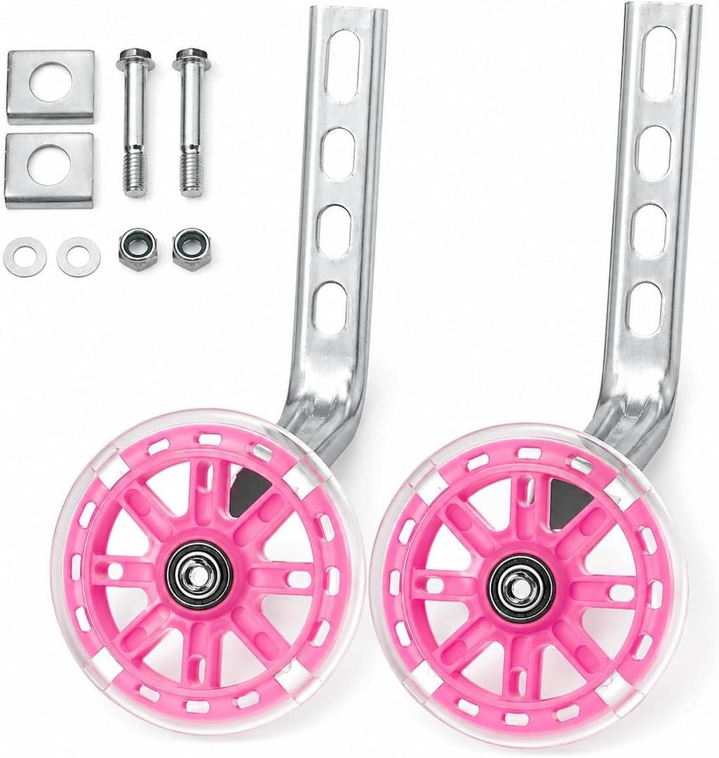 Training Wheels for Kids Bike, 1 Pair LED Flash Bicycle Training Wheels Children's Bicycle Adjustable Stabiliser Support Wheels for 12-20 Inch Kids Boy Girls Bikes