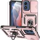 2 x for Moto G Play 5G 2024 Case,Moto G 5G 2024 Case,with Screen Protectors and Camera Cover,[Military Grade] 16ft.Drop Tested with Kickstand Protective Case for Motorola G Play 5G 2024, Rose Gold