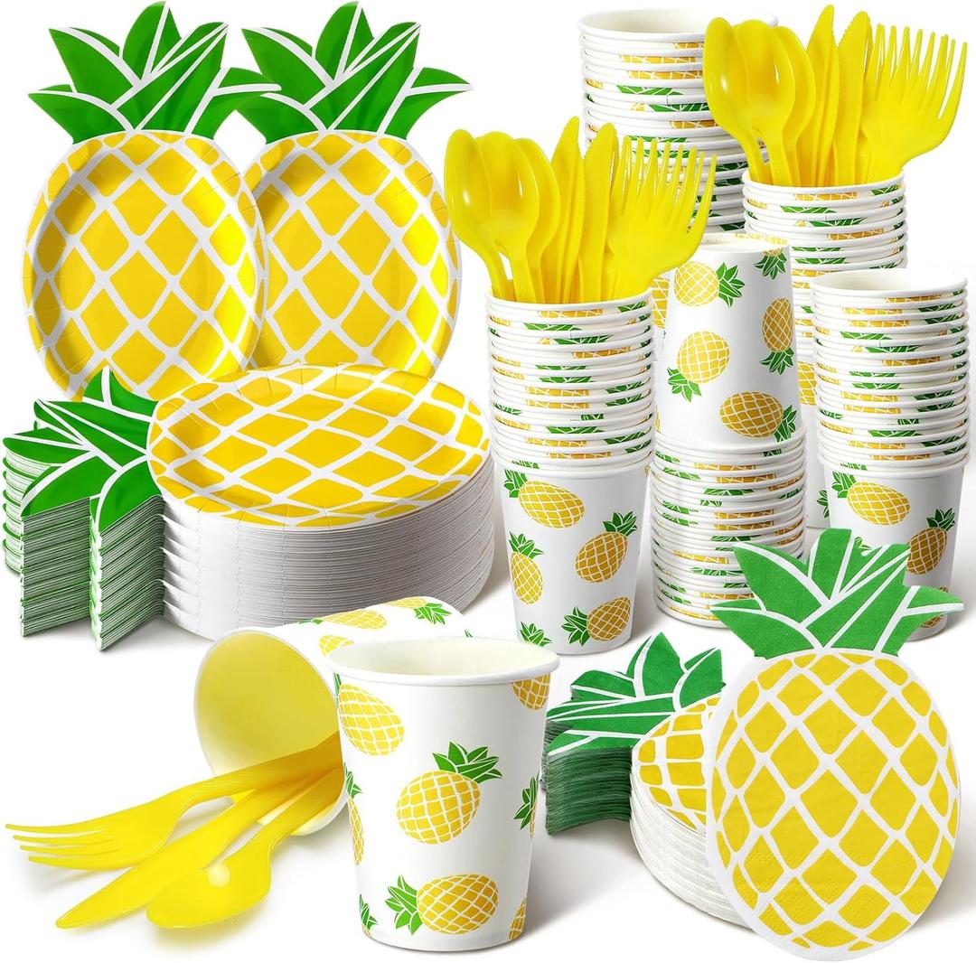 Dandat 350 Pcs Pineapple Party Decorations Summer Plates and Napkins Disposable Tableware Sets Serves 50 Guests Disposable Dinnerware Set Baby Bridal Shower Holiday Party Supplies Favors